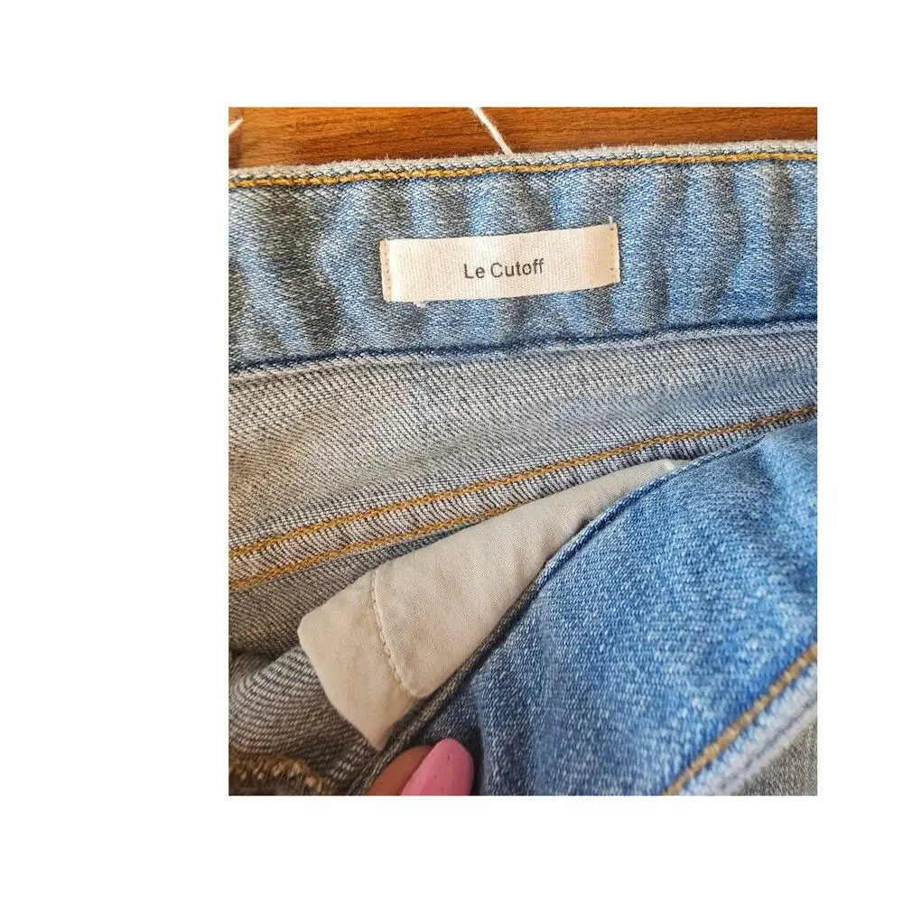 FRAME Jean Shorts Le Cutoff Tie-Waist, Denim, Released Edges, Mid Rise Sz 27 - Picture 7 of 9